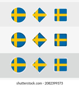Sweden flag icons set, vector flag of Sweden. Three versions of icon.