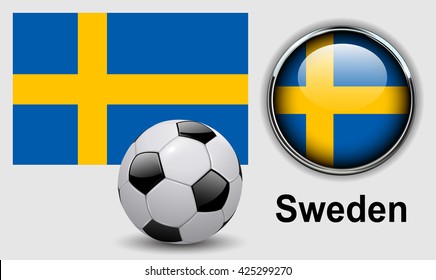 Sweden flag icons with soccer ball, vector design.
