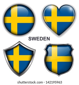 Sweden flag icons, vector buttons. 