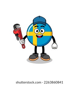 sweden flag illustration cartoon as a plumber , character design