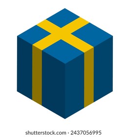 Sweden flag - isometric 3D cube isolated on white background. Vector object.