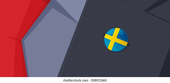 Sweden Flag Lapel Pin On Man's Suit Jacket Lapel.