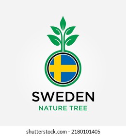 Sweden Flag of leaf logo icon, nature nation logo icon vector template, tree nation logo