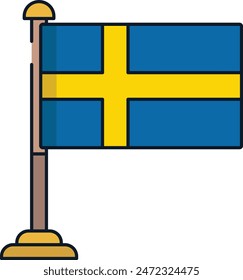 Sweden flag linear color vector illustration