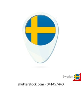 Sweden flag location map pin icon on white background. Vector Illustration.
