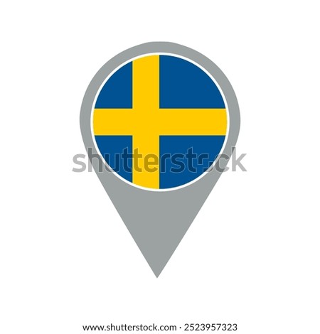 sweden flag location pin, flag application, Flag on Location Pin, graphic design, map pointer, vector illustration.	
