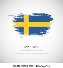 Sweden flag made in brush stroke background. National day of Sweden. Creative Sweden national country flag icon. Abstract painted grunge style brush flag background.