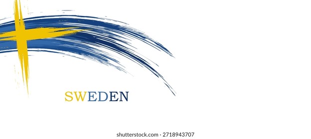 Bandera de Suecia hecha en el fondo del trazo del pincel. Día nacional de Suecia. Icono de la bandera nacional de Suecia creativa. Abstractas pintado estilo grunge pincel bandera de fondo.