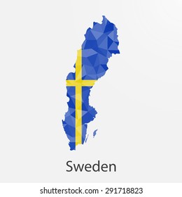 Sweden flag map in geometric,mosaic polygonal style.Abstract tessellation,background. Vector illustration EPS10