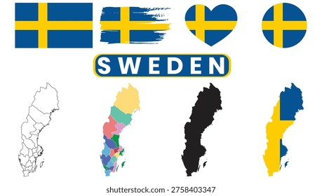 Sweden flag and map variations