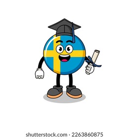 sweden flag mascot with graduation pose , character design