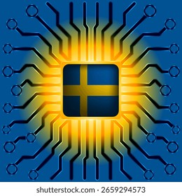 Sweden Flag Microchip - Nordic Tech Innovation and Digital Advancement