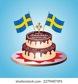Sweden Flag National Day with a Cake on a Blue Background