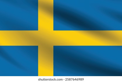 Sweden flag official colors and proportion digital vector illustration. Waving flag.