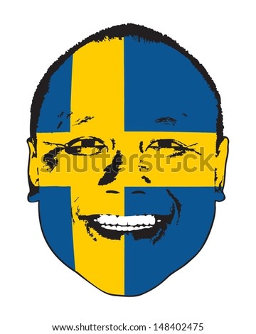 A Sweden flag on a face, isolated against white. 