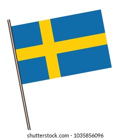 Sweden flag on the flagpole. Official colors and proportion correctly. waving of Belize flag on flagpole, vector illustration isolate on white background.