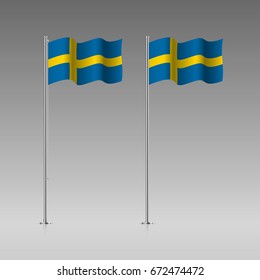 Sweden flag on the flagpole. Official colors and proportion correctly. High detailed vector illustration. 3d and isometry. EPS10