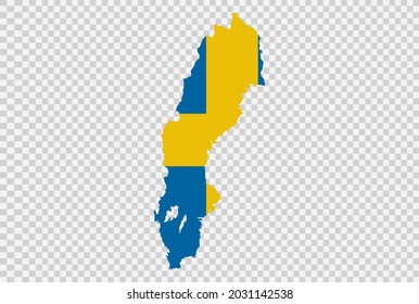 Bandera de Suecia en el mapa aislado en el fondo png o transparente,Símbolo de Suecia,plantilla para banner,publicidad, comercial,ilustración vectorial, principal país ganador de medallas de oro