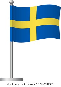 Sweden flag on pole. Metal flagpole. National flag of Sweden vector illustration