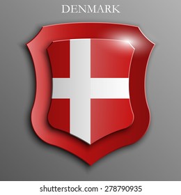 Sweden Flag on a Shiny Shield, Vector Illustration isolate on Grey Background