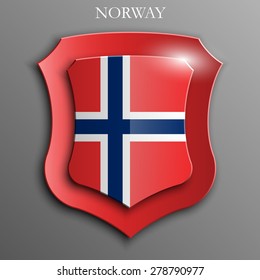 Sweden Flag on a Shiny Shield, Vector Illustration isolate on Grey Background