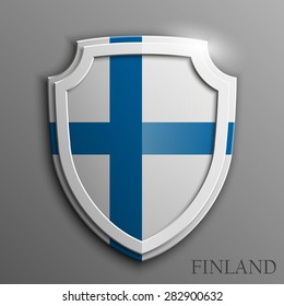 Sweden Flag on a Shiny Shield, Vector Illustration isolate on Grey Background