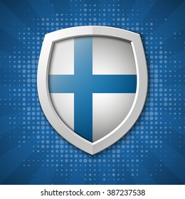 Sweden Flag on a Shiny Shield, Vector Illustration isolate on Grey Background