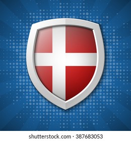 Sweden Flag on a Shiny Shield, Vector Illustration isolate on Grey Background
