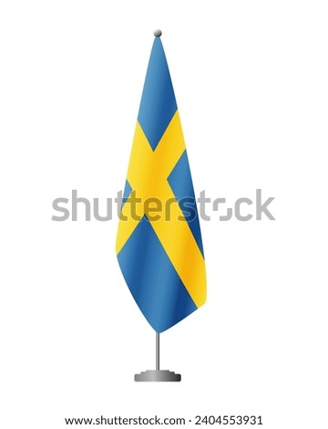 Sweden flag on flag stand for official meetings, transparent background, vector