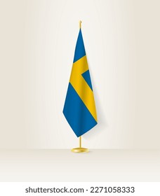 Schweden flaggt auf einem Flaggenstand. Vektorgrafik.