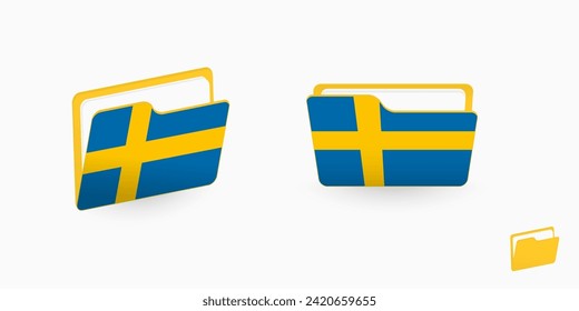 Sweden flag on two type of folder icon. Vector illustration.