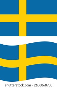 Bandera de Suecia sobre fondo blanco. Bandera ondeando de Suecia. estilo plano.