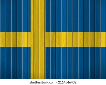 Sweden flag on wooden background. Vector illustration.