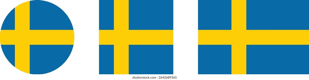 
Sweden flag PNG vector. Sweden square and round icon isolated on transparent PNG background. Sweden flag icon.