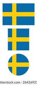 
Sweden flag PNG vector. Sweden square and round icon isolated on transparent PNG background. Sweden flag icon.