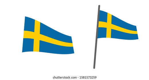 Sweden flag with pole, vector file eps 10