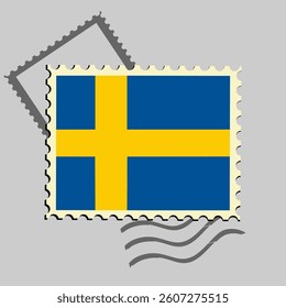 Sweden flag postage stamp. Isolated vector illustration on grey post stamp background