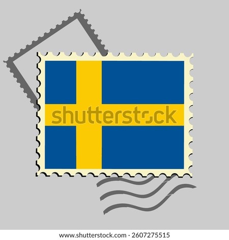 Sweden flag postage stamp. Isolated vector illustration on grey post stamp background