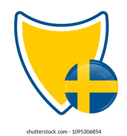 Sweden Flag. Round Glossy button and shield.