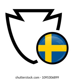 Sweden Flag. Round Glossy button and shield.