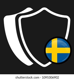 Sweden Flag. Round Glossy button and shield.