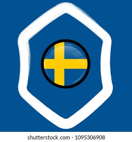 Sweden Flag. Round Glossy button and shield.