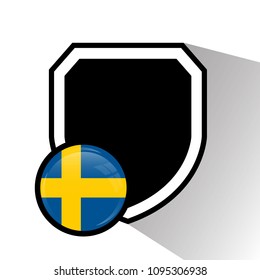 Sweden Flag. Round Glossy button and shield.