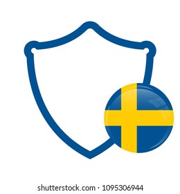 Sweden Flag. Round Glossy button and shield.