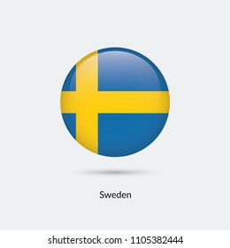 Sweden flag - round glossy button. Vector Illustration.