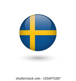 Sweden Flag - Round Glossy Button, Vector Image And Icon