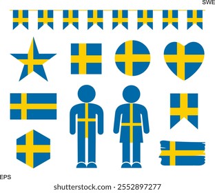Sweden flag set. Isolated Sweden flag on white background