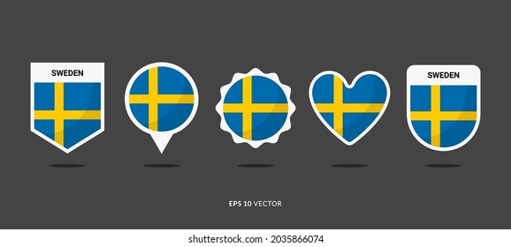 Sweden Flag Set Vector Illustration. Good Used for Sticker, Logo, Icon, Clipart, Etc - EPS 10 Vector