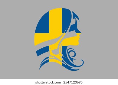 Sweden flag and girl’s shape, Flag of Sweden national country symbol illustration Vector, Rectangle Sweden flag illustration, Flat vector illustration
