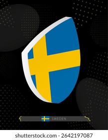 Sweden Flag Shield icon in 3D on Dark Modern Abstract Rugby Background. Perfect for sports events, heritage themes, national celebrations, and patriotic designs.
